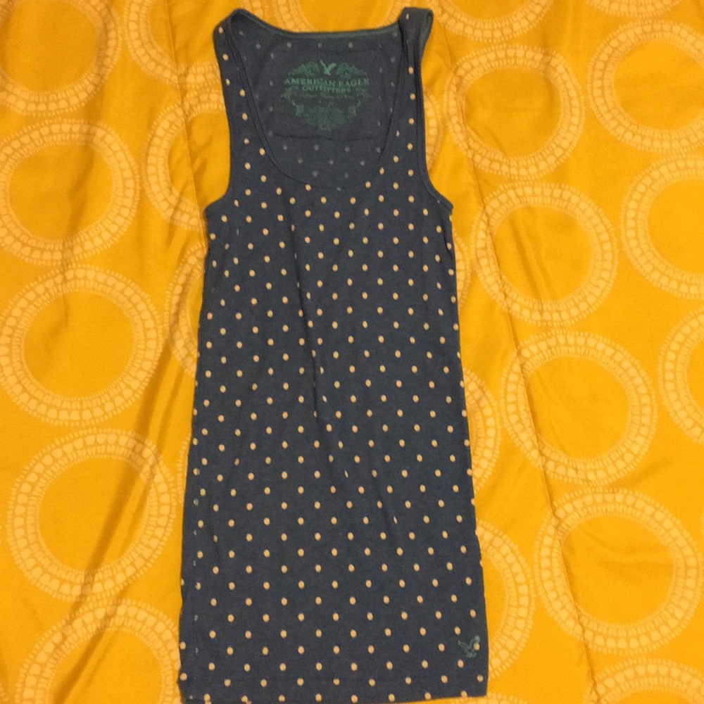 American Eagle blue & cream polka dotted tank